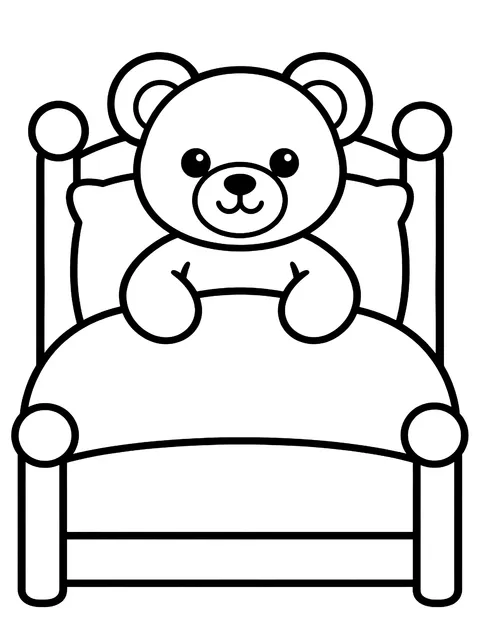 Easy Bed with a teddy bear coloring page