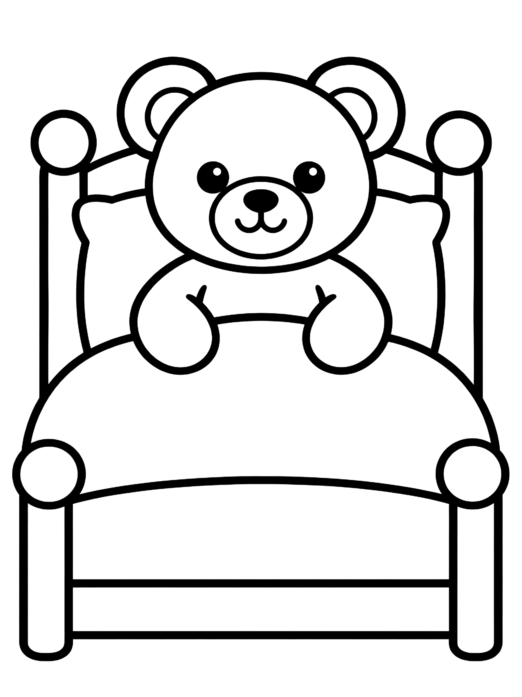 Easy Bed with a teddy bear coloring page