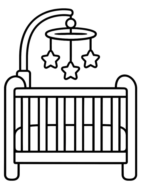 Easy Crib with a star mobile coloring page