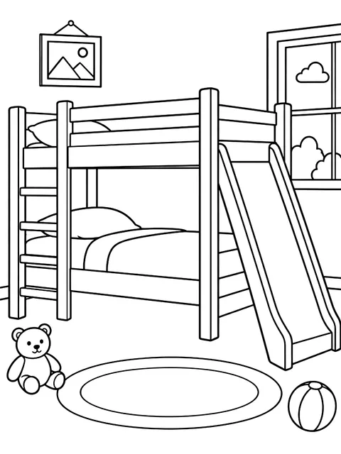 Bunk bed with a slide coloring page