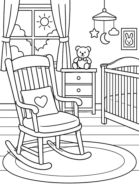 Nursery with a rocking chair coloring page