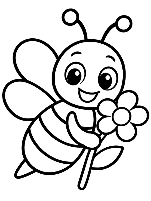 Easy Smiling bee with a flower coloring page