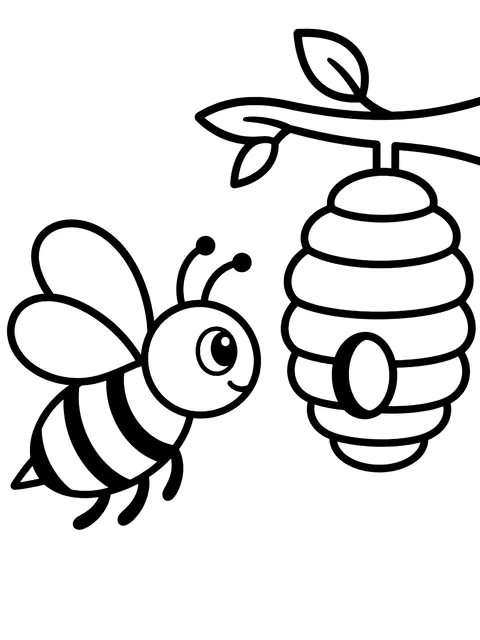 Easy Bee flying to a beehive coloring page