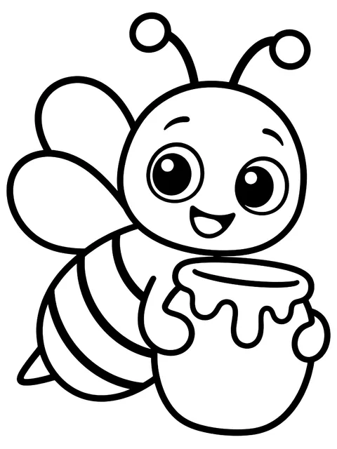 Easy Bee with a honey pot coloring page