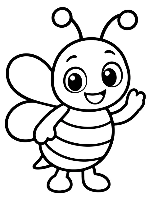 Easy Little bee waving coloring page