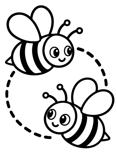 Easy Two bees flying in a loop coloring page