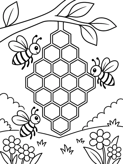 Honeycomb with bees coloring page