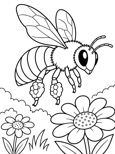 Bee with pollen baskets on its legs coloring page