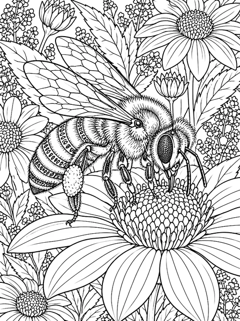 Detailed Realistic honeybee coloring page
