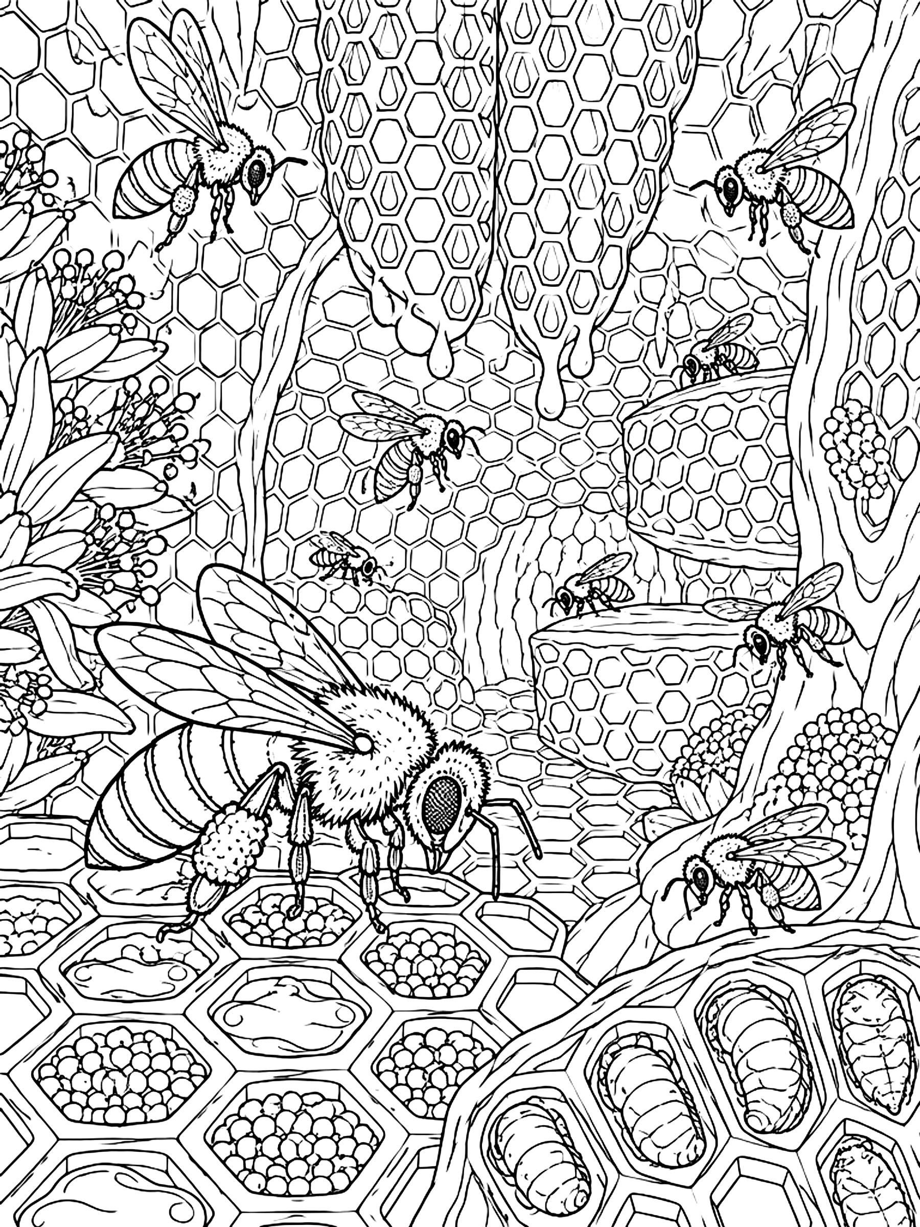 Detailed Inside the hive coloring page