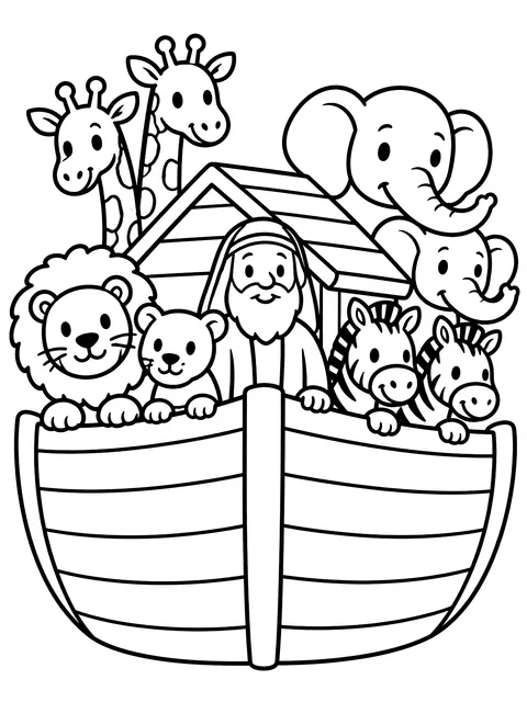 Easy Noah's ark with animals coloring page