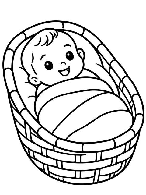 Easy Baby Moses in a basket coloring page