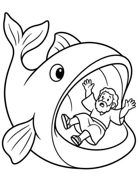 Easy Jonah and the great fish coloring page