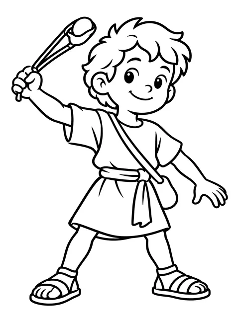 Easy David the shepherd boy with his sling coloring page