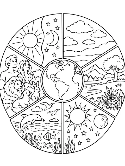 Seven days of creation coloring page
