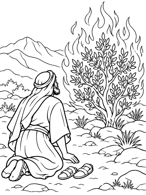 Moses and the burning bush coloring page