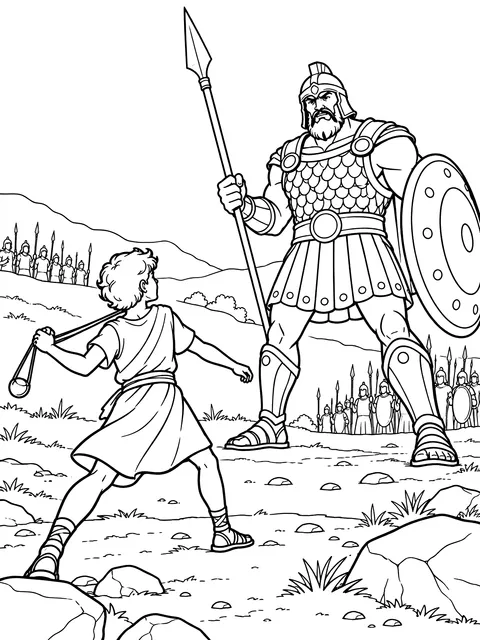 David facing Goliath coloring page
