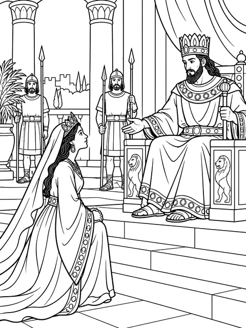 Queen Esther before the king coloring page
