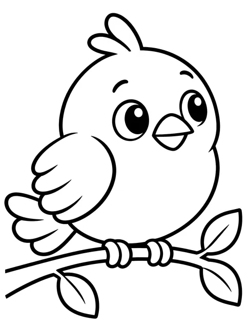 Easy Round bird on a branch coloring page