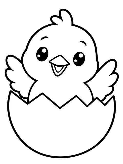 Easy Chick hatching from an egg coloring page