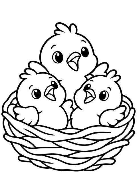 Easy Baby birds in a nest coloring page