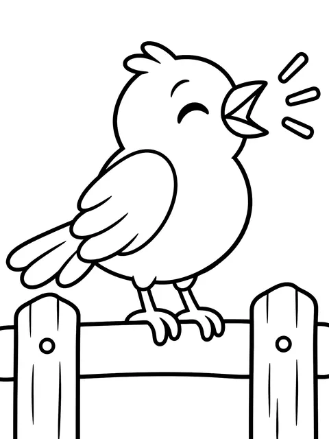 Easy Bird singing on a fence coloring page