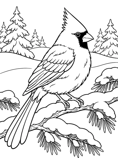 Cardinal on a snowy branch coloring page