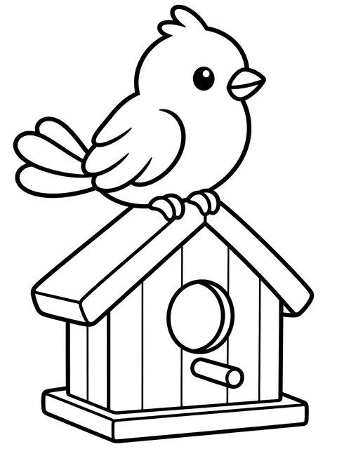 Easy Bird at a birdhouse coloring page
