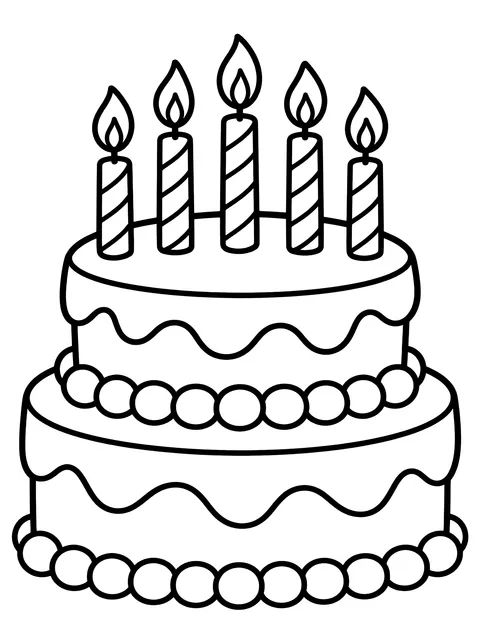 Easy Birthday cake with candles coloring page