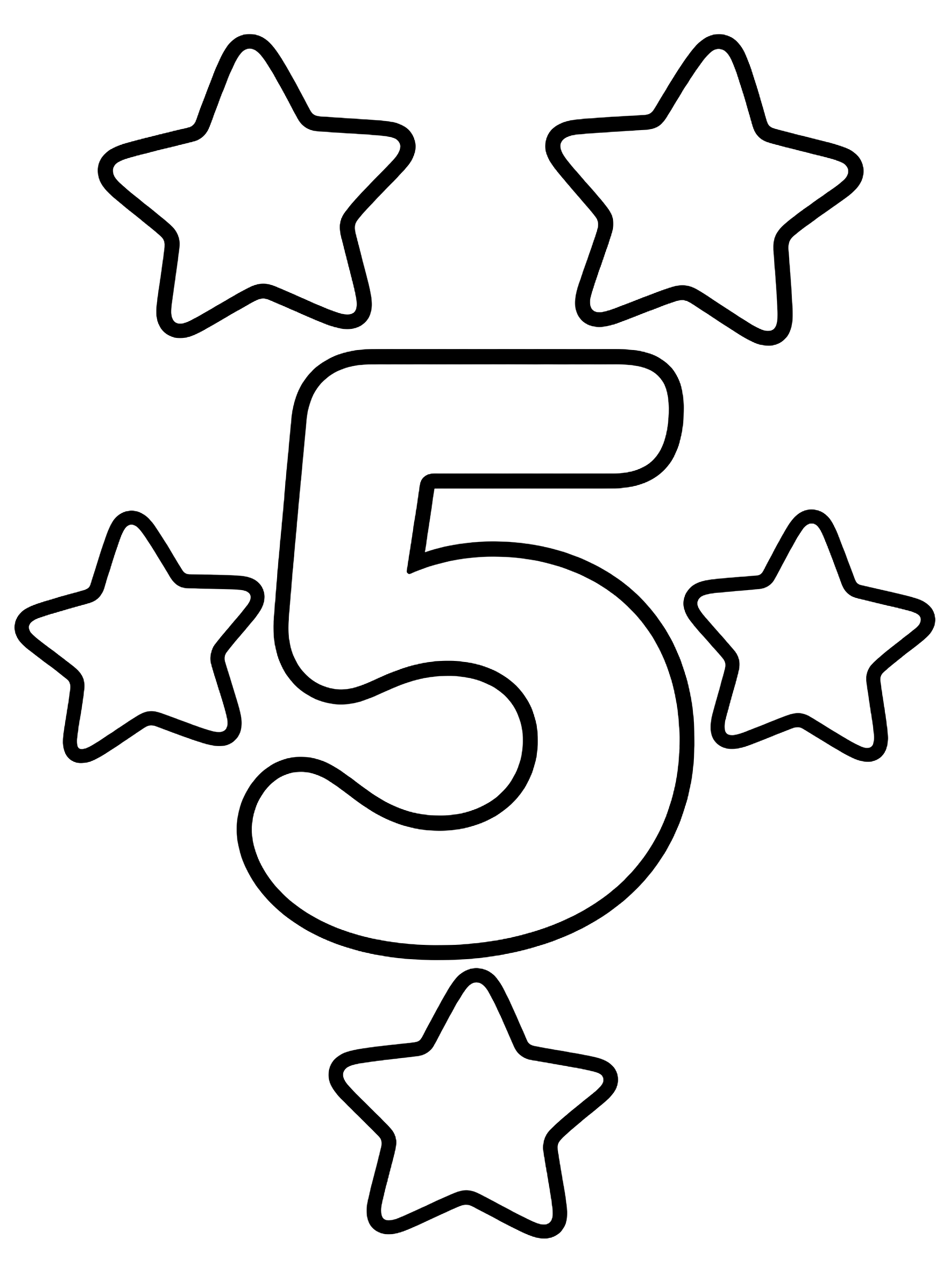 Easy Number 5 with five stars coloring page