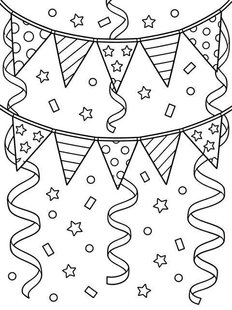 Pennant banner and streamers coloring page