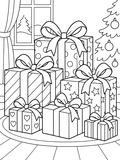 Pile of presents coloring page