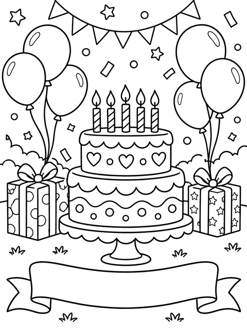 Happy birthday card with a blank name line coloring page