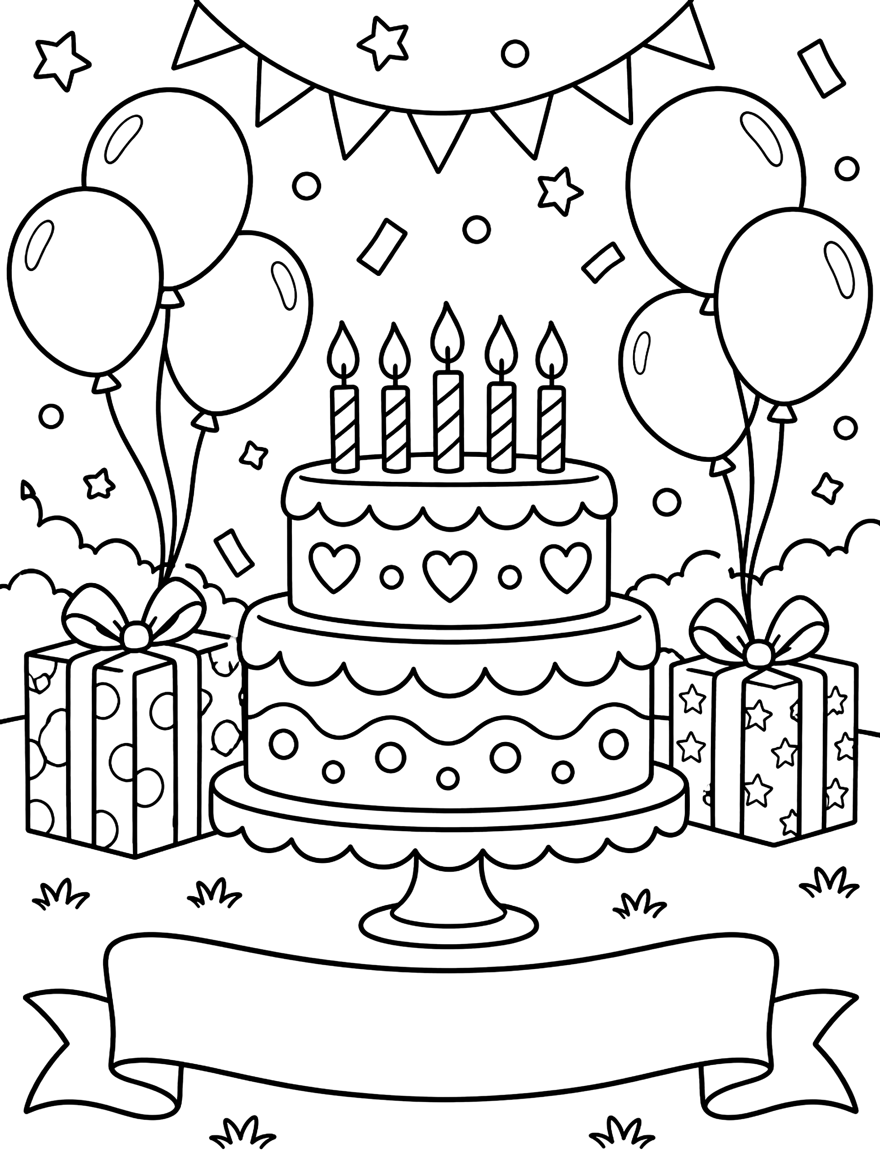 Happy birthday card with a blank name line coloring page