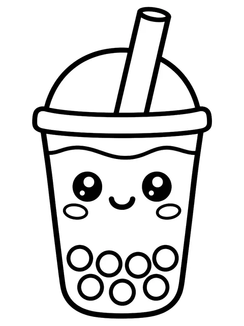 Easy Cute boba cup with a face coloring page