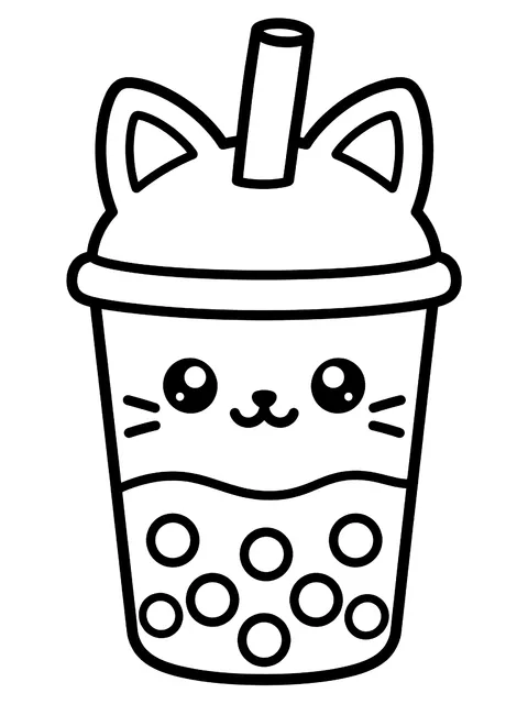 Easy Boba cup with cat ears coloring page