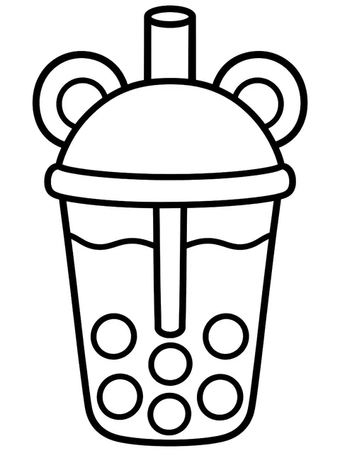Easy Boba cup with bear ears coloring page
