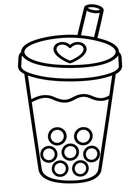 Easy Boba cup with a heart on the lid coloring page