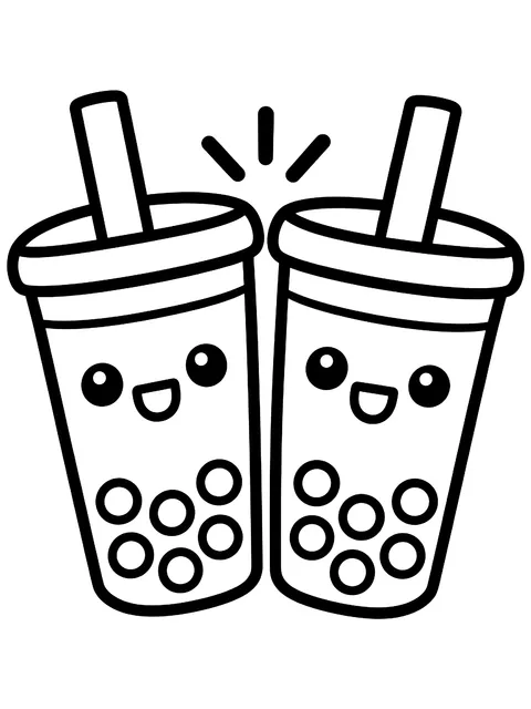 Easy Two boba cups clinking coloring page
