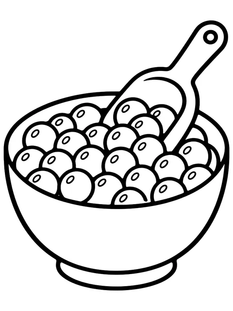 Easy Bowl of tapioca pearls with a scoop coloring page