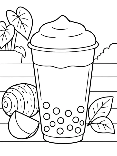 Taro milk tea with a foam cap coloring page