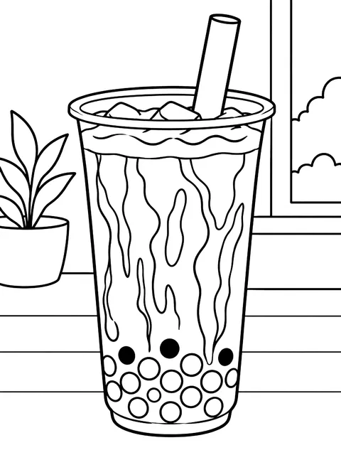 Brown sugar boba with syrup streaks coloring page