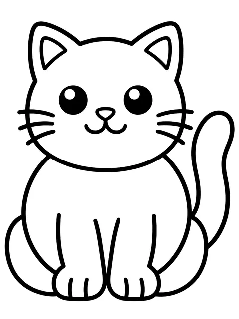Easy Round sitting cat coloring page