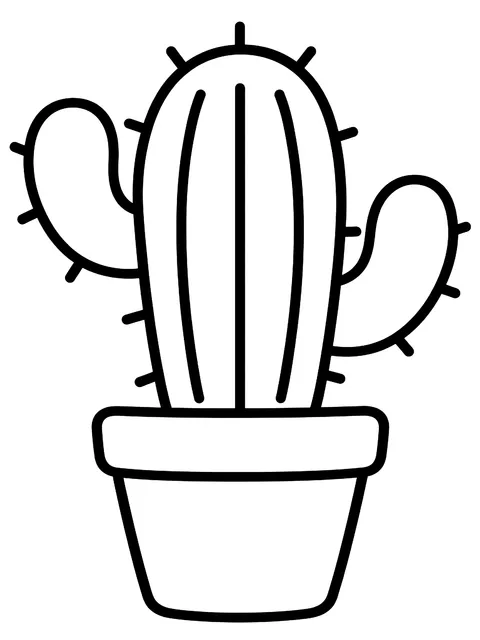 Easy Cactus in a pot coloring page