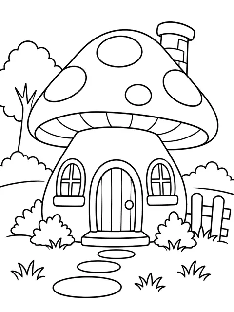 Mushroom cottage coloring page