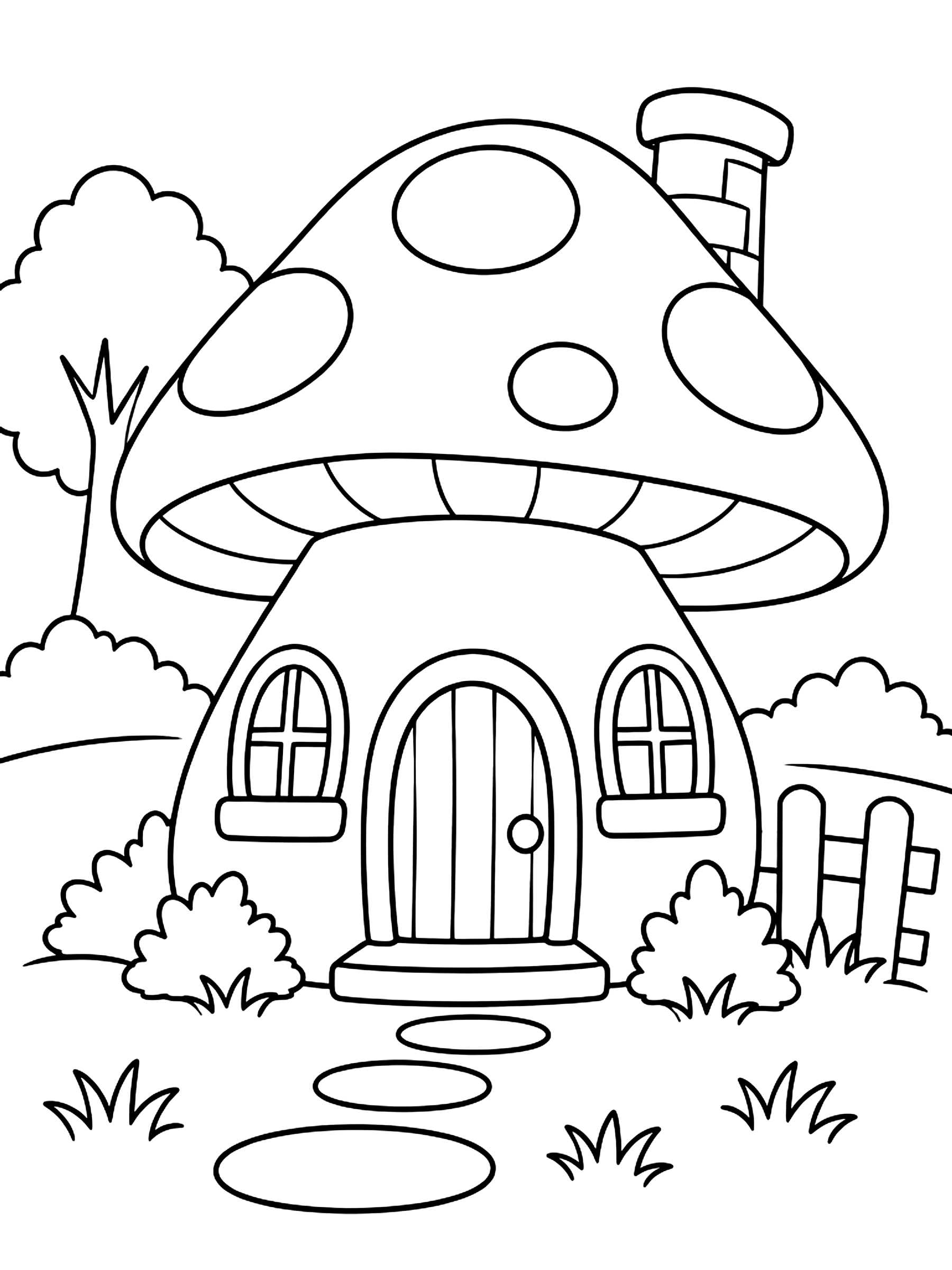 Mushroom cottage coloring page