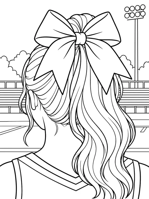 Cheer bow on a ponytail coloring page