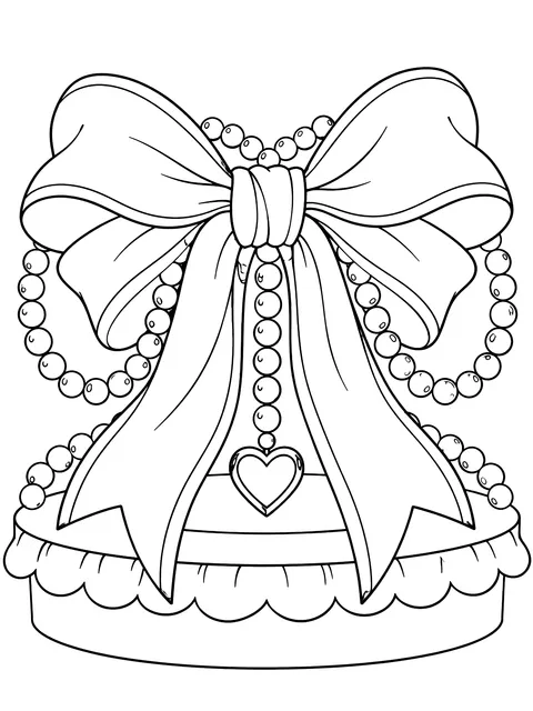 Coquette bow with pearls coloring page