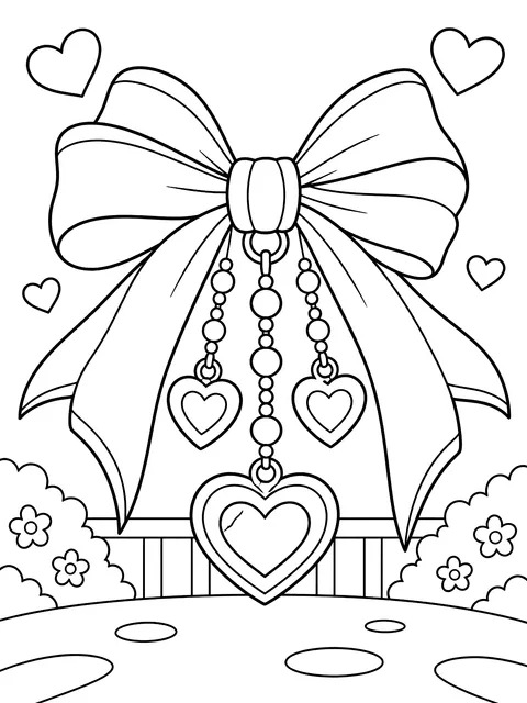 Bow with heart charms coloring page