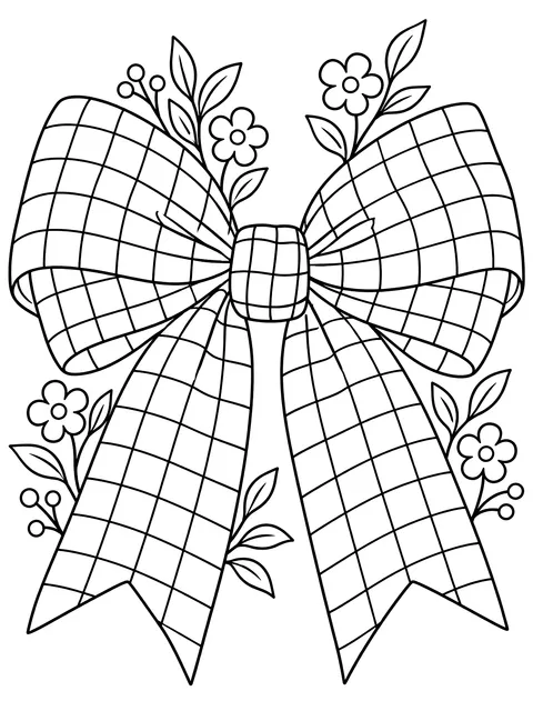 Gingham bow coloring page